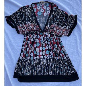 Black V Cut Flowing Loose Floral Shirt M